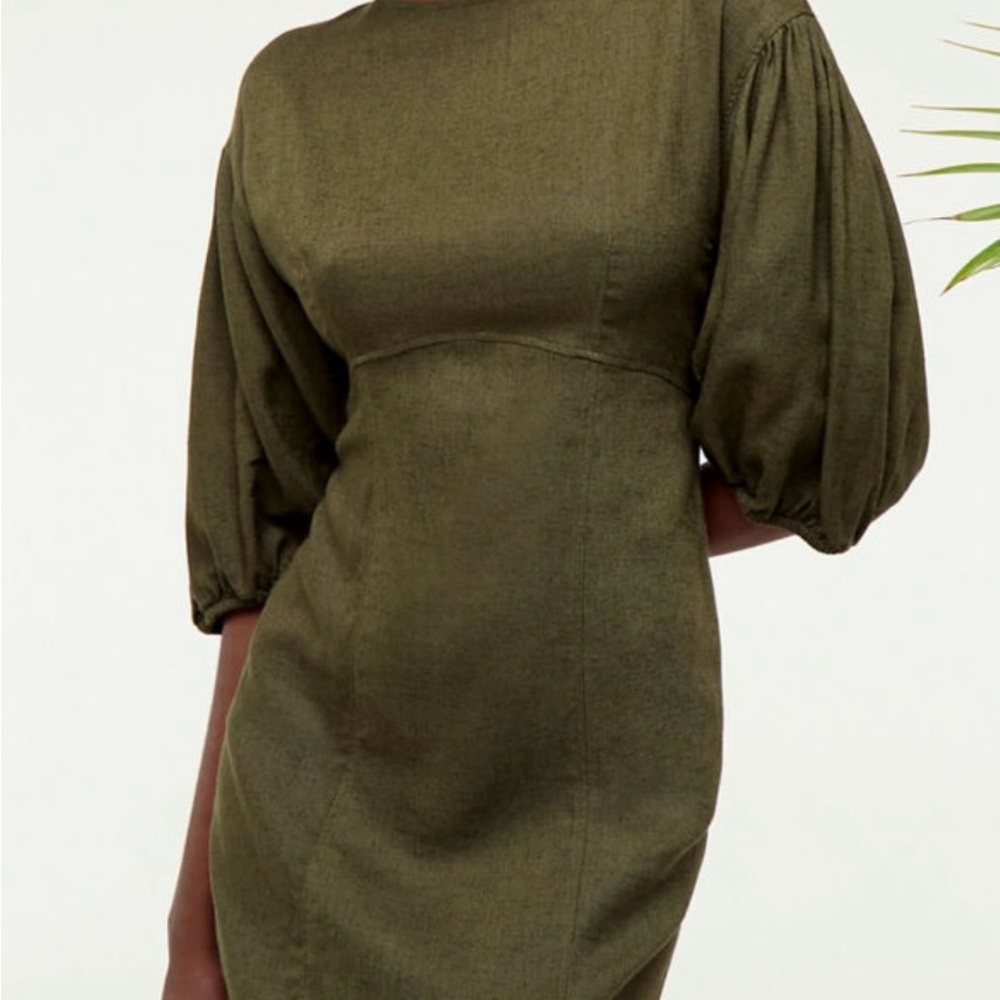 Seven Seven Elegant Olive Green Puff Sleeve Dress L